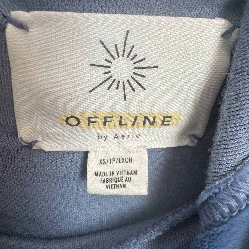 Offline By Aerie Blue Velvet Crooped Hoodie Top - Picture 5 of 6